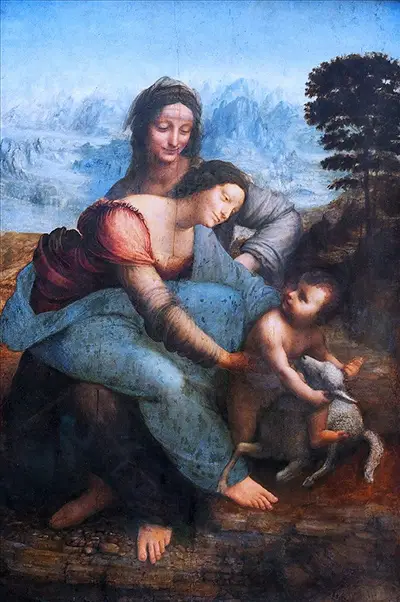 Sainte Anne, la Vierge et l'Enfant Jésus jouant avec un agneau de Léonard de Vinci